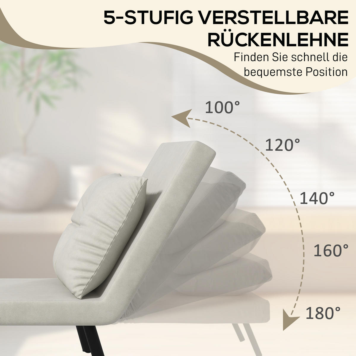 SCHLAFSESSEL, Einzelsofa mit Bettfunktion, Relaxsessel mit Rückenkissen Creme - Creme/Schwarz, Holz/Textil (63/81/73cm) - HOMCOM