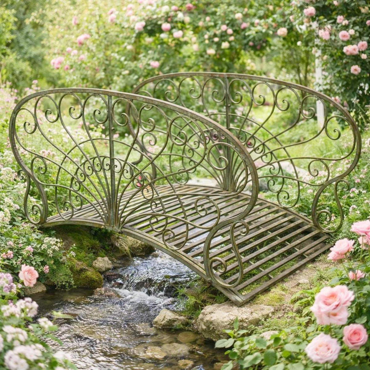 GARTENBRÜCKE mit Geländer Metall Braun 150 cm 150106 - Grün, Metall (150/82/80cm) - DanDiBo