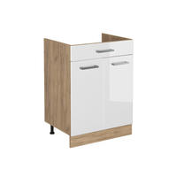 DULAP DE BAZĂ DE BUCĂTĂRIE R-Line, Alb lucios ridicat/Stejar auriu, 60 cm cu sertar fără blat de lucru - stejar miere/alb lucios, compozit lemnos (60/81.6/46cm) - Vicco
