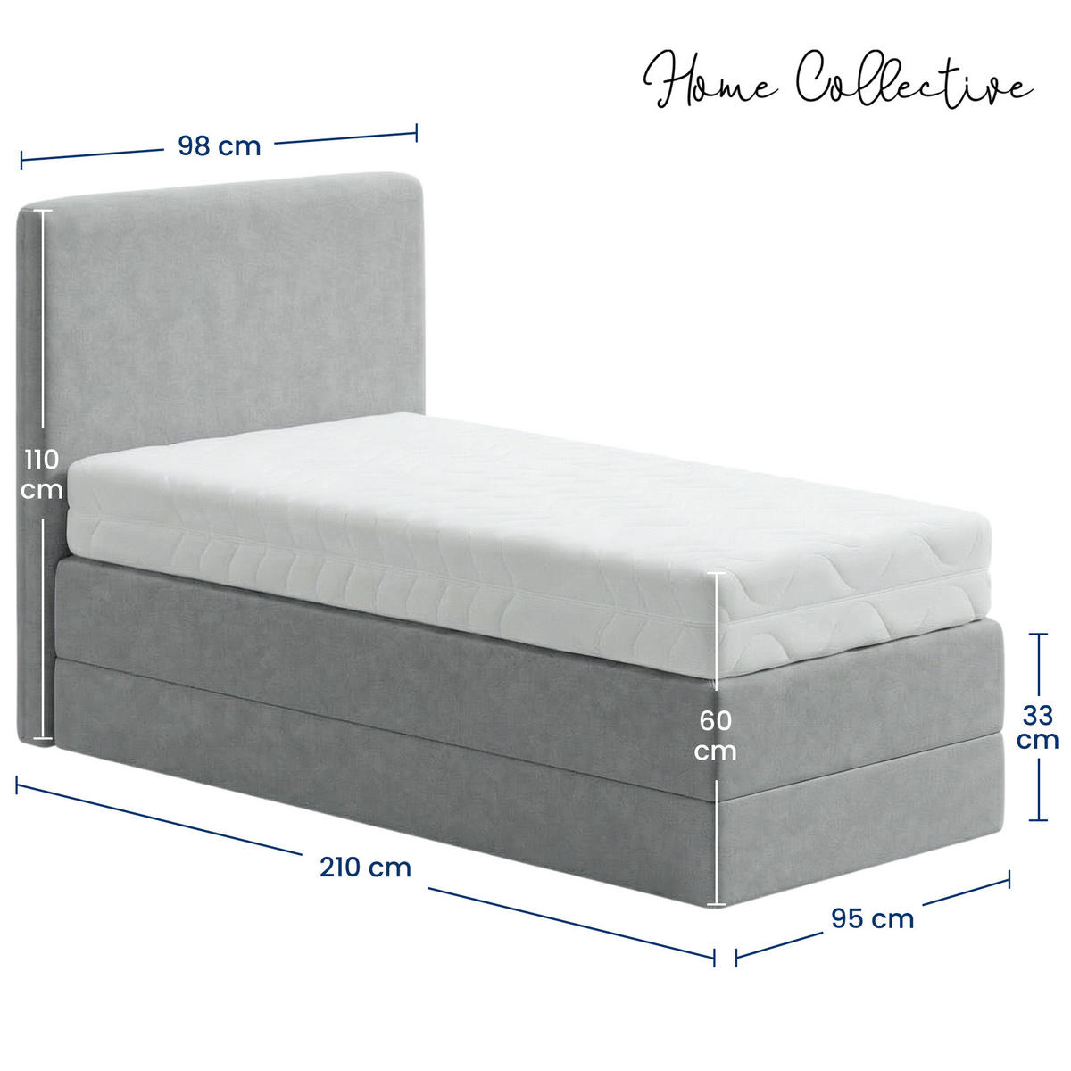 BOXSPRINGBETT mit Kaltschaummatratze, mit Kopfteil, 90 x 200 cm, in Grau - Grau, Naturmaterialen (90/200cm) - Home Collective