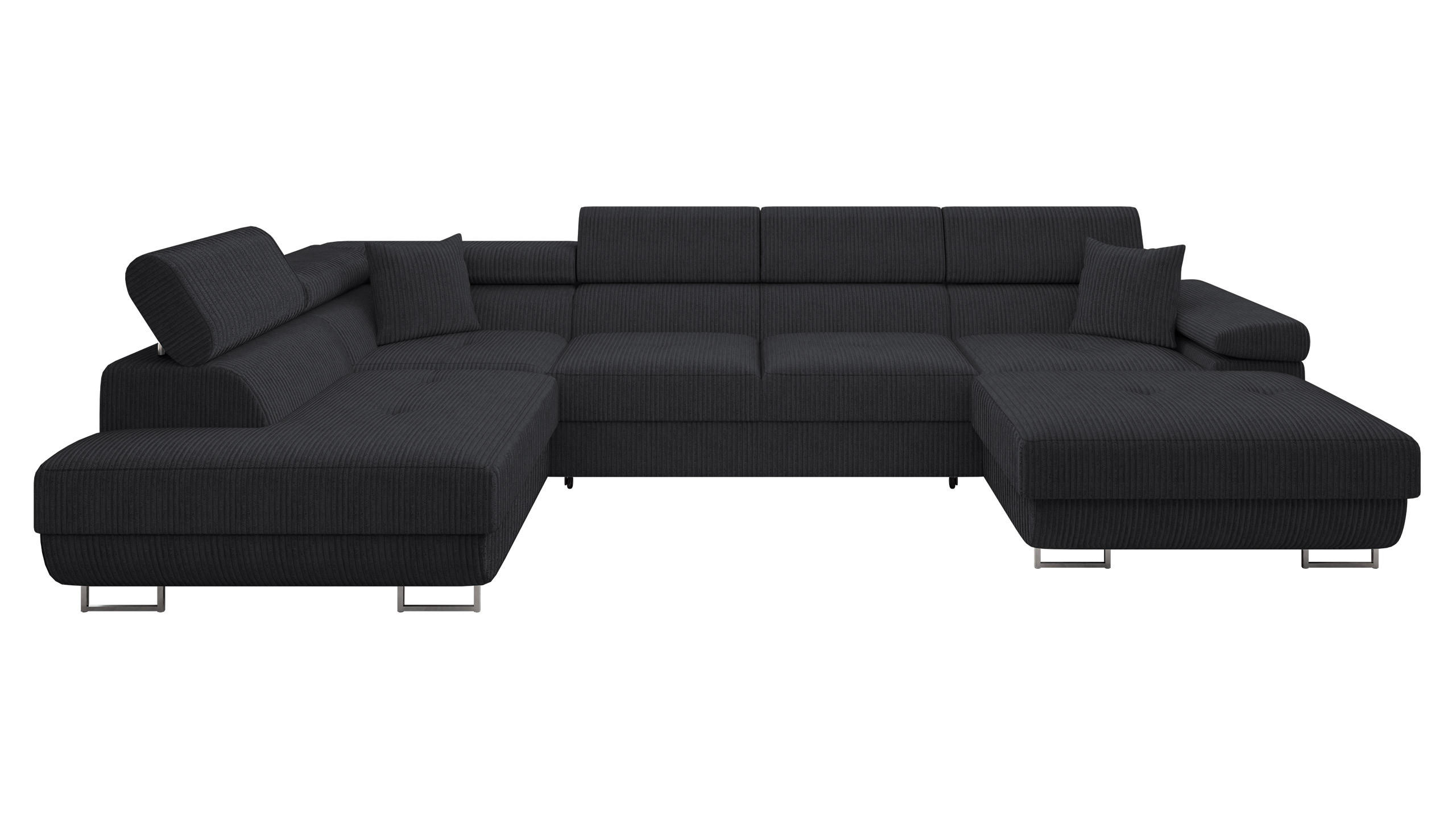 WOHNLANDSCHAFT Torezio Bis Cord, Seite: Links - Schwarz, Holz/Textil (346/90/203cm) - MIRJAN24