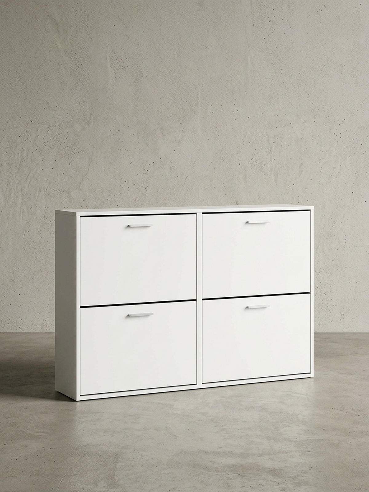 SCHUHSCHRANK Holz mit 4 Klappen und großer Ablage, Weiß 120x24x81 cm - Weiß, Holz/Metall (120/81/24cm) - KADIMA DESIGN