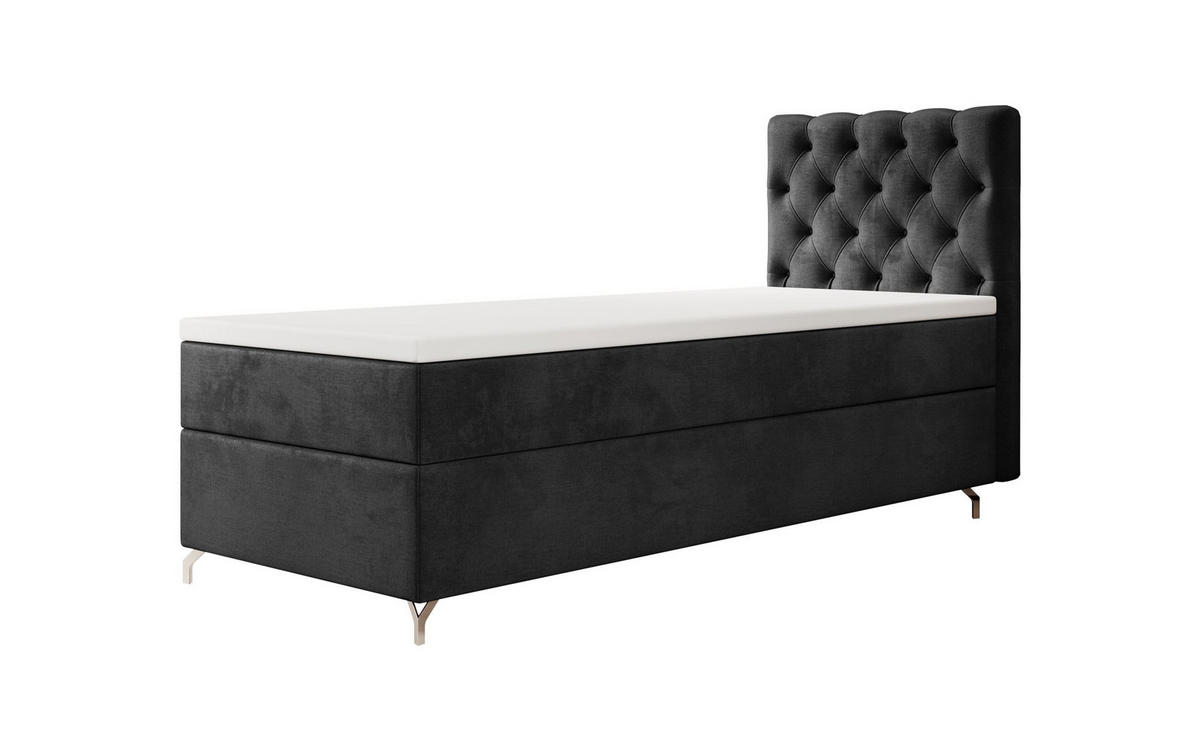 BOXBETT CHESTER P mit Matratze H3, Bonell und Topper 90x200 Monolith 97 - Dunkelgrau, Textil (120/200cm) - Bedante