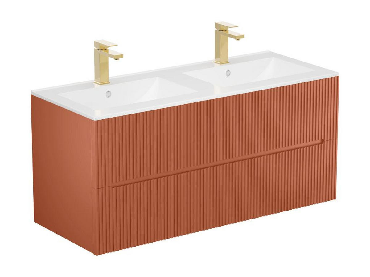 DOPPELWASCHTISCH - 120cm x 45.5cm - MDF - terracotta - PAVANI - Braun, Holz (120/55/45.5cm) - Vente-Unique