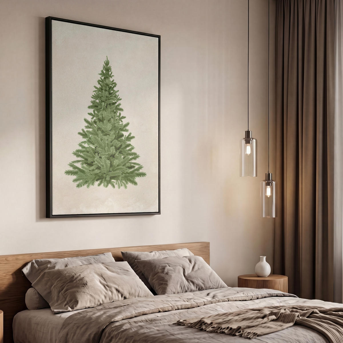LEINWAND Bilder mit Rahmen - Weihnachtsbaum - Grün - Weihnachten - Feiertage - 60x90 - Olivgrün, Textil (60/90cm) - MuchoWow