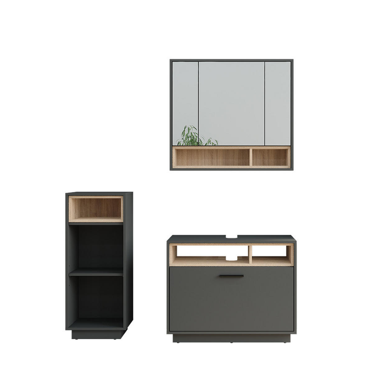BADMÖBEL-SET Beatrice Anthrazit/Sonoma 3 Teile mit Midischrank - Anthrazit/Sonoma Eiche, Holzwerkstoff (80/64/35cm) - Vicco