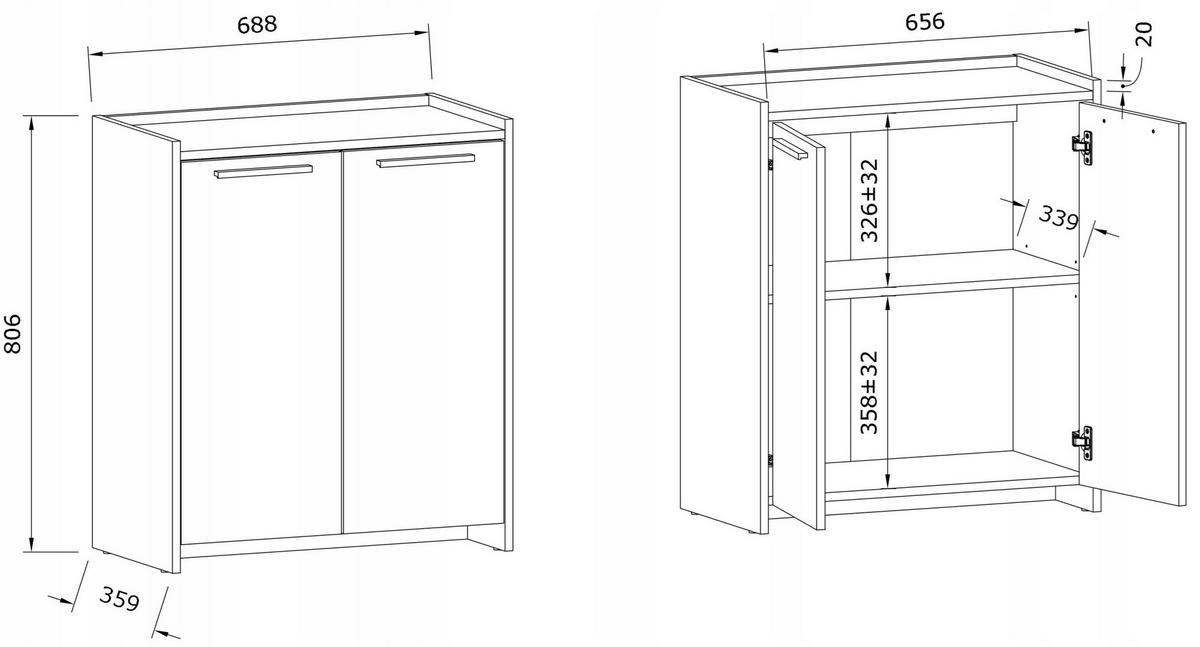 KOMMODE ALTIVO COM 70 2D Weiß 68,8/35,9/80,6 cm - Weiß, Holzwerkstoff (68.8/80.6/35.9cm) - Matkam Möbel