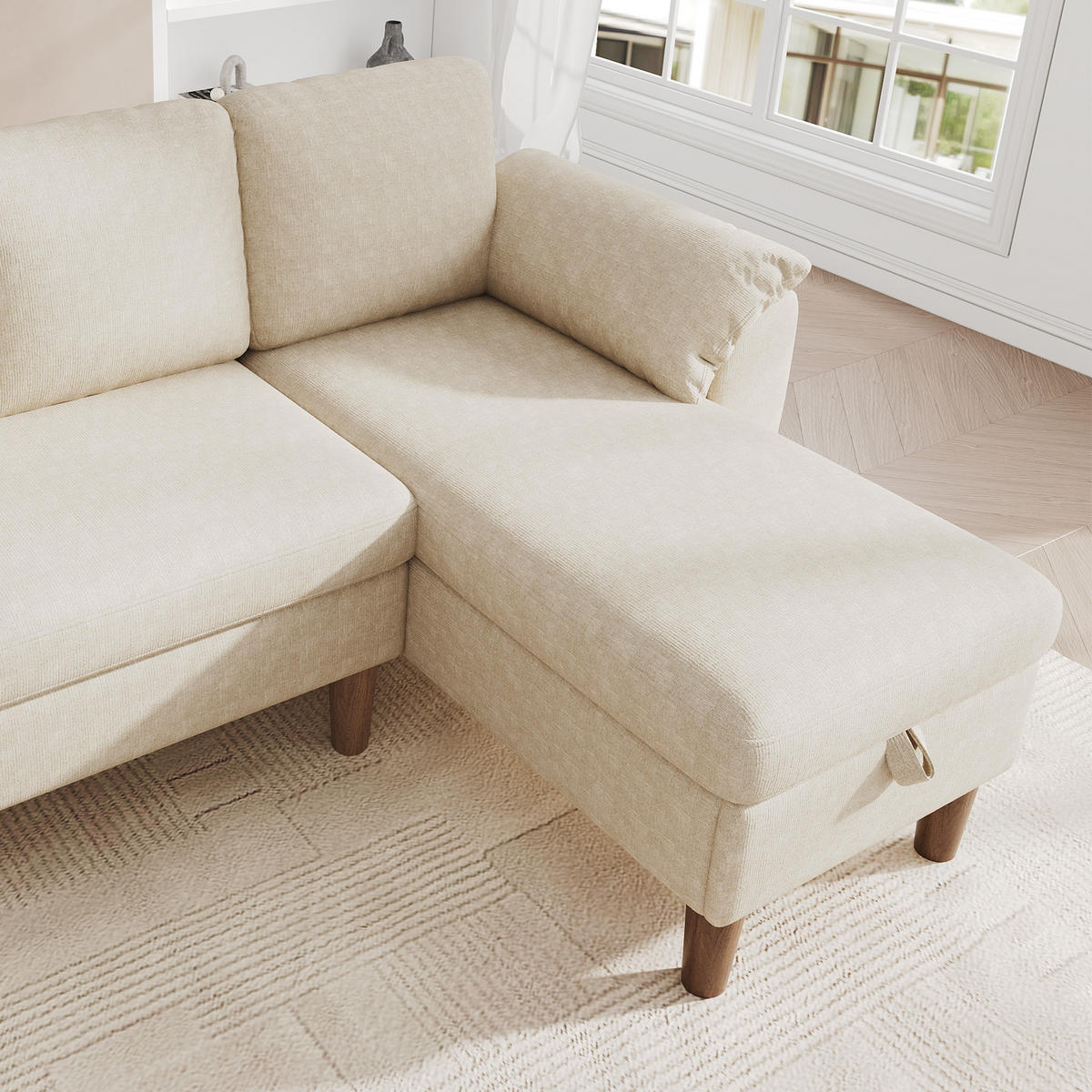 ECKSOFA mit Chaiselongue und USB-C Anschluss Beige - Beige, Textil (181/125cm) - EVRYAE
