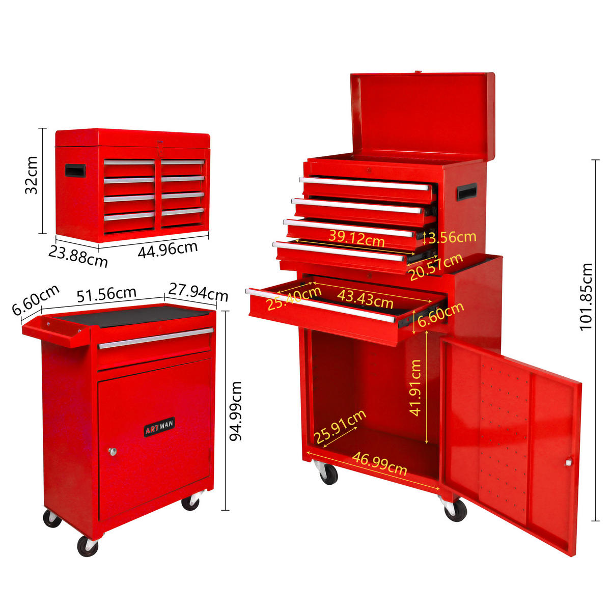 KOMBINATIONSKOFFER – mit 5 Schubladen (rot) - Rot, Metall (28/102/58.5cm) - DCA