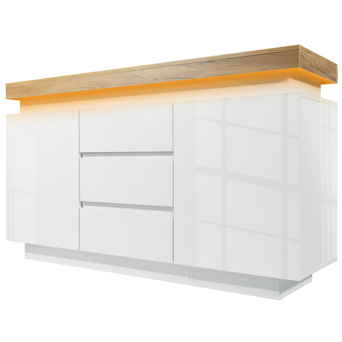 KOMMODE 140/39/81 cm in Weiß mit LED-Beleuchtung und 2 Türen, 3 Schubladen - Weiß, Holzwerkstoff (140/81/39cm) - Flora Grace