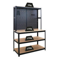WERKBANK Giant Beast mit Lochwand 180x120x60 cm Fachlast 175 kg Schwarz - Schwarz, Metall (120/180/60cm) - PROREGAL