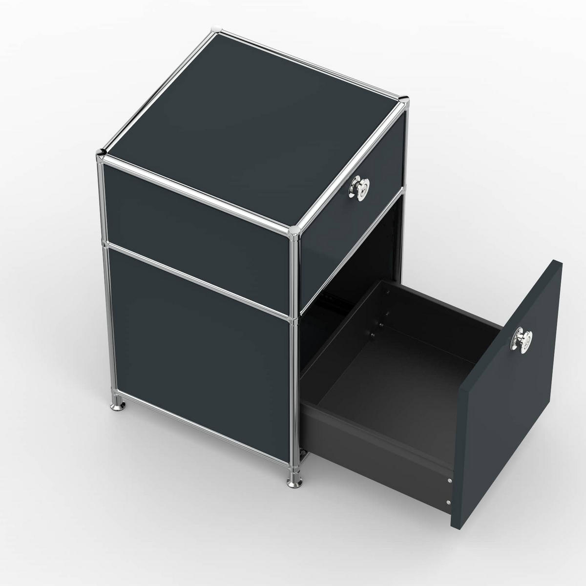 BÜRO-STANDCONTAINER, Metall, 40cm, 1 Schublade + 1 hohe Schublade, Anthrazitgrau - Chromfarben/Silberfarben, Metall (40/62.7/39.7cm) - Versee