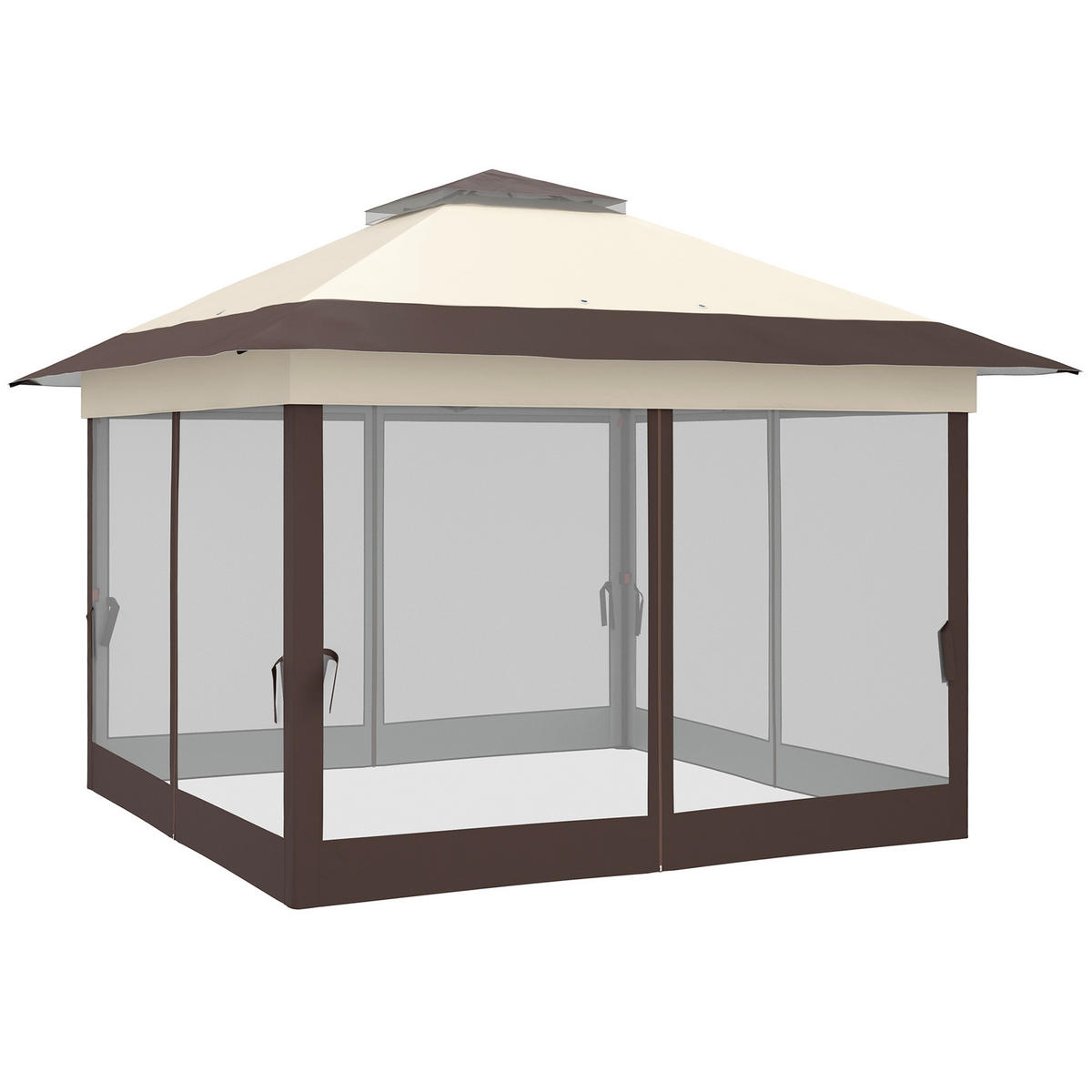PAVILLON DE-13981 Pop-up, 4 Moskitonetze, mit Rolltasche Khaki/Braun - Mokka, Metall (364/294/364cm) - ComfortXL