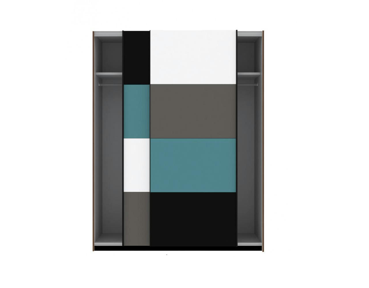 JUGENDZIMMER Raven in Schlammeiche, Grau kombiniert mit Weiß, Schwarz und Orientalisch Grün 7 teilig mit Schwebetürenschrank - Grau, Holzwerkstoff (120/200/80cm)