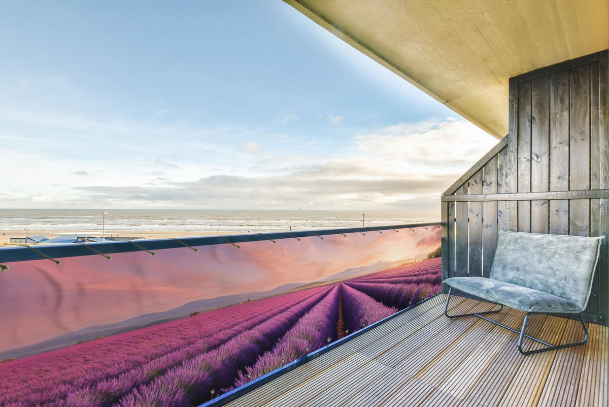 BALKON-SICHTSCHUTZ Lavendelfeld - Sonnenuntergang - Lila - Blumen - Violett, Kunststoff (500/110cm) - MuchoWow