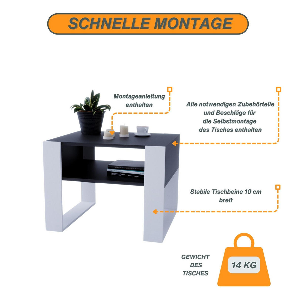 COUCHTISCH Karo65 65/45/53,6 - Schwarz/Weiß, Holzwerkstoff (54/65/45cm) - RAUMHIRSCH FURNITURE