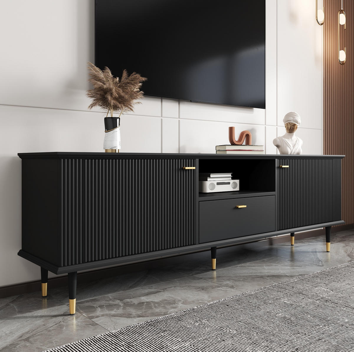 TV-LOWBOARD 170/36/54 cm schwarz aus MDF mit Soft-Close - Schwarz, Holzwerkstoff (36/54/170cm) - OKWISH