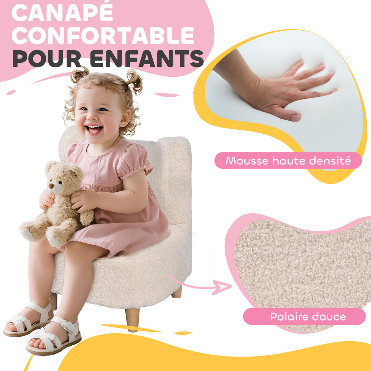 KINDERSESSEL DE-18969 Bären-Design mit Teddyfell Beige - Beige, Textil (43/53/47cm) - ComfortXL