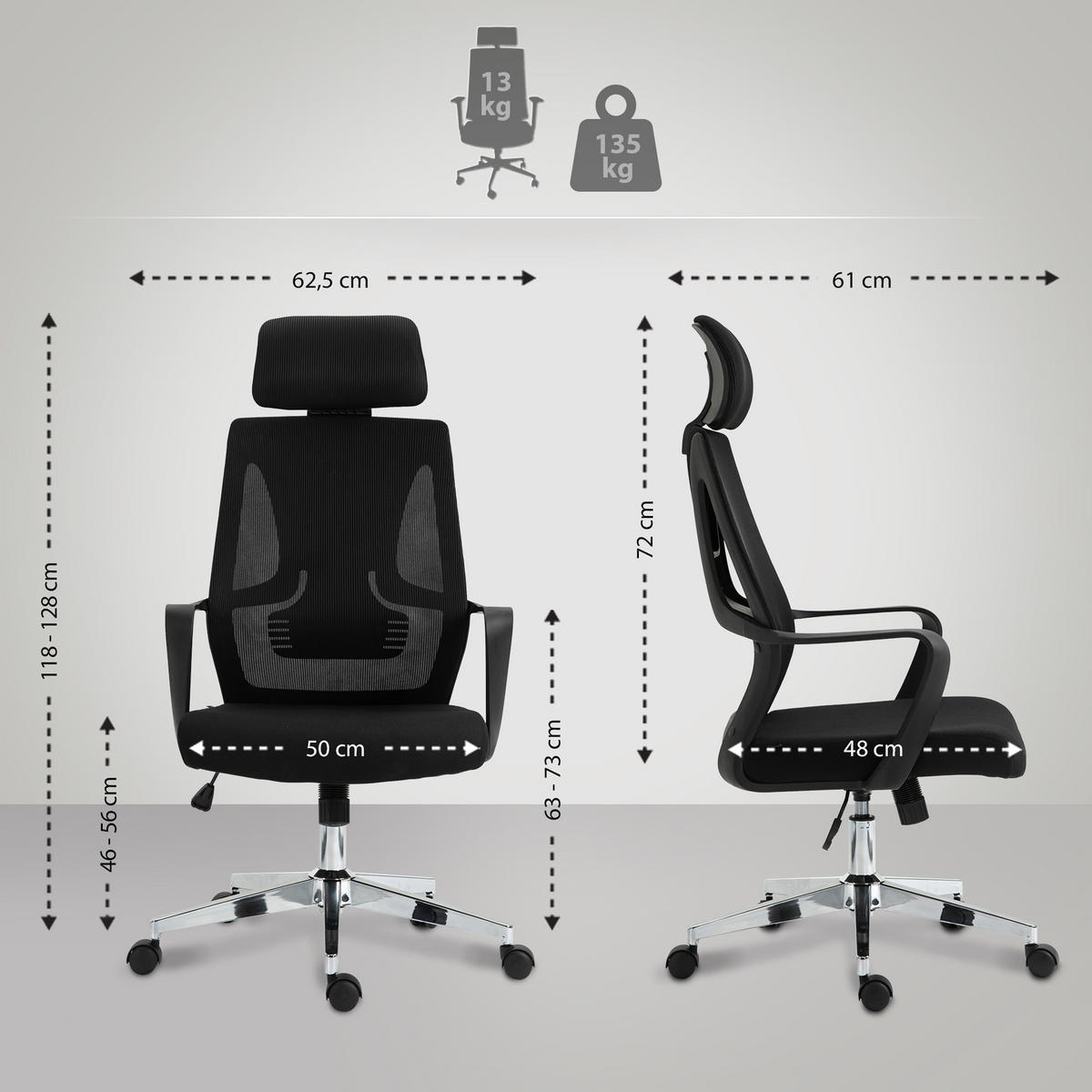 BÜROSTUHL Strix schwarz - Chromfarben/Schwarz, Kunststoff/Metall (62.5/128/61cm) - TPFLiving