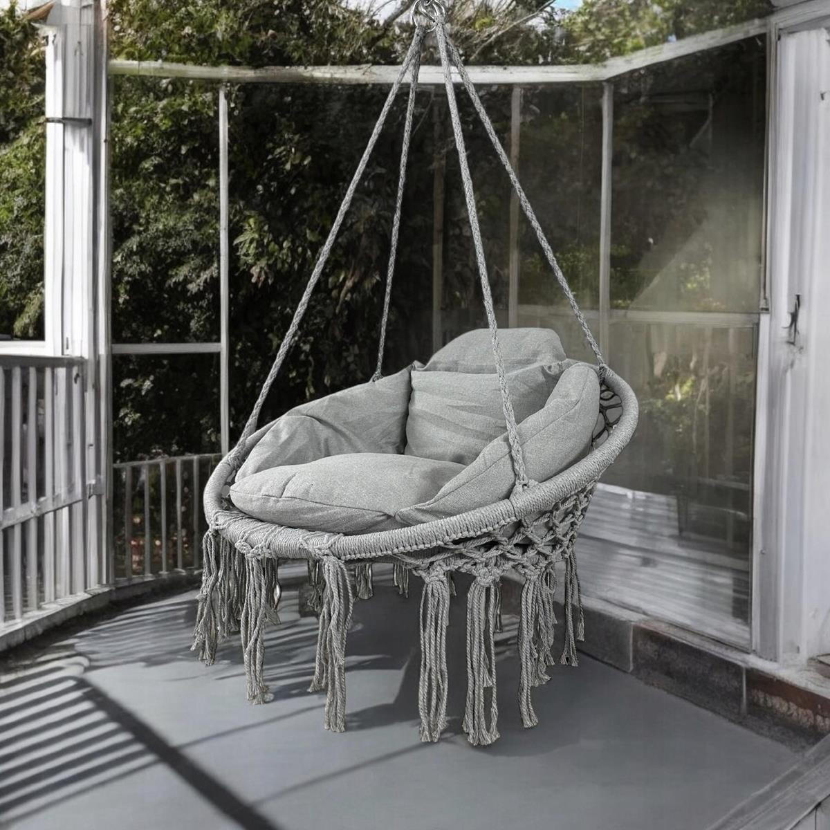 HÄNGESESSEL BLISS Hellgrau, mit Kissen - Grau, Metall (80/120/80cm) - Bettso