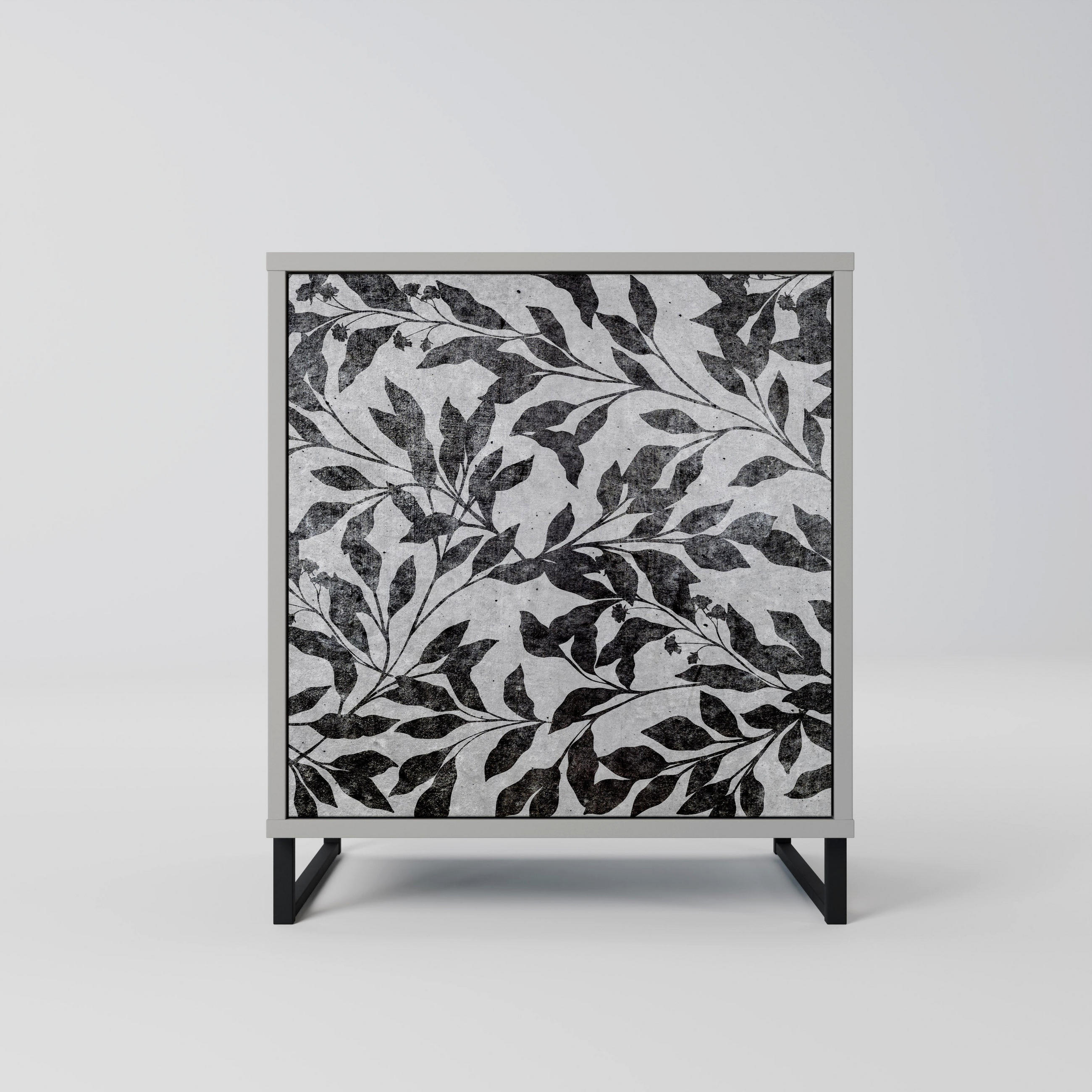 SIDEBOARD CHARCOAL SPROUT, Grau, 57,5x42x67,5 cm, Schwarze Metall-Rahmenfüße - Multicolor/Schwarz, Holzwerkstoff/Metall (57.5/67.5/42cm) - SpaceRebels
