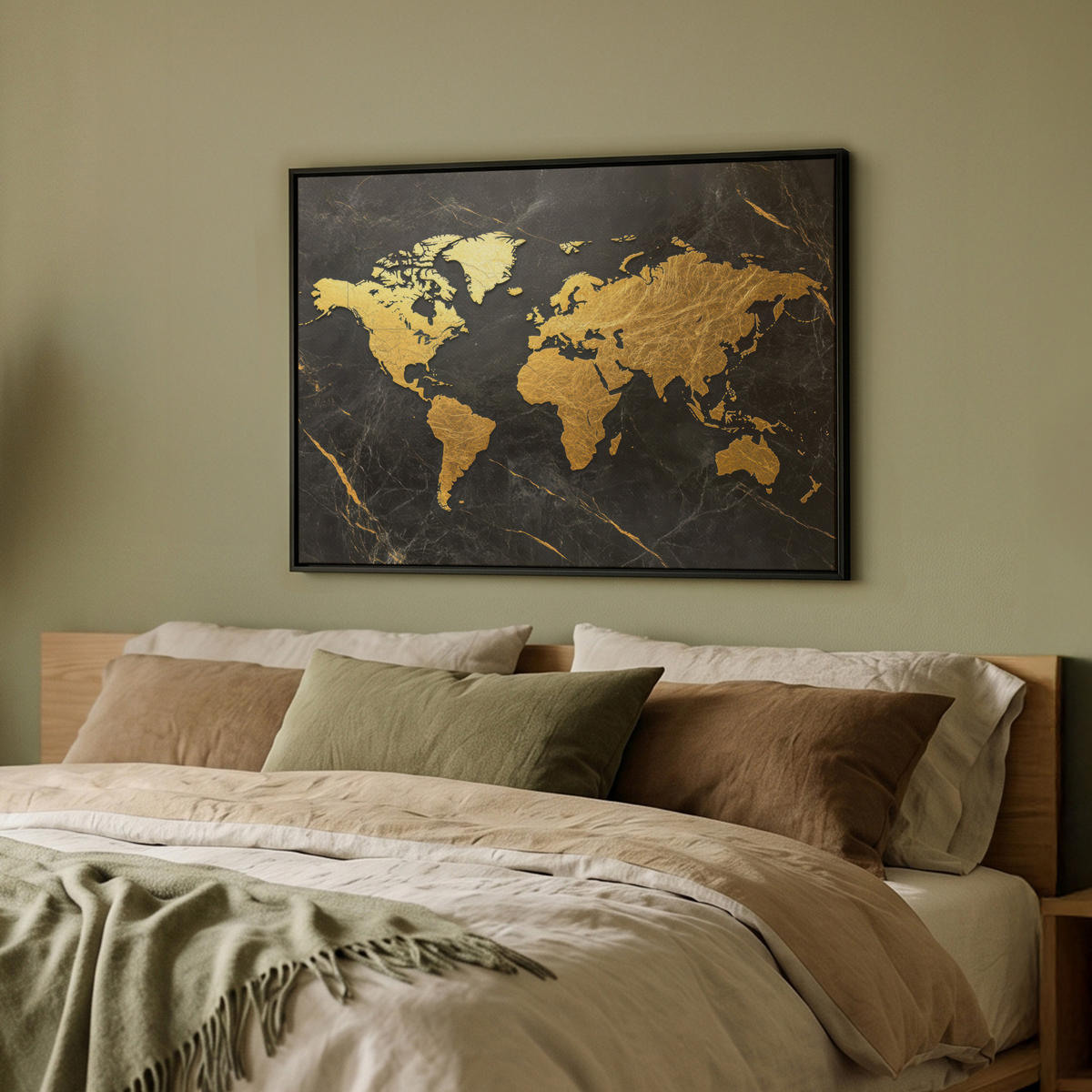 LEINWAND Bilder mit Rahmen - Weltkarte - Gold - Marmor - 70x50 - Goldfarben, Textil (70/50cm) - MuchoWow