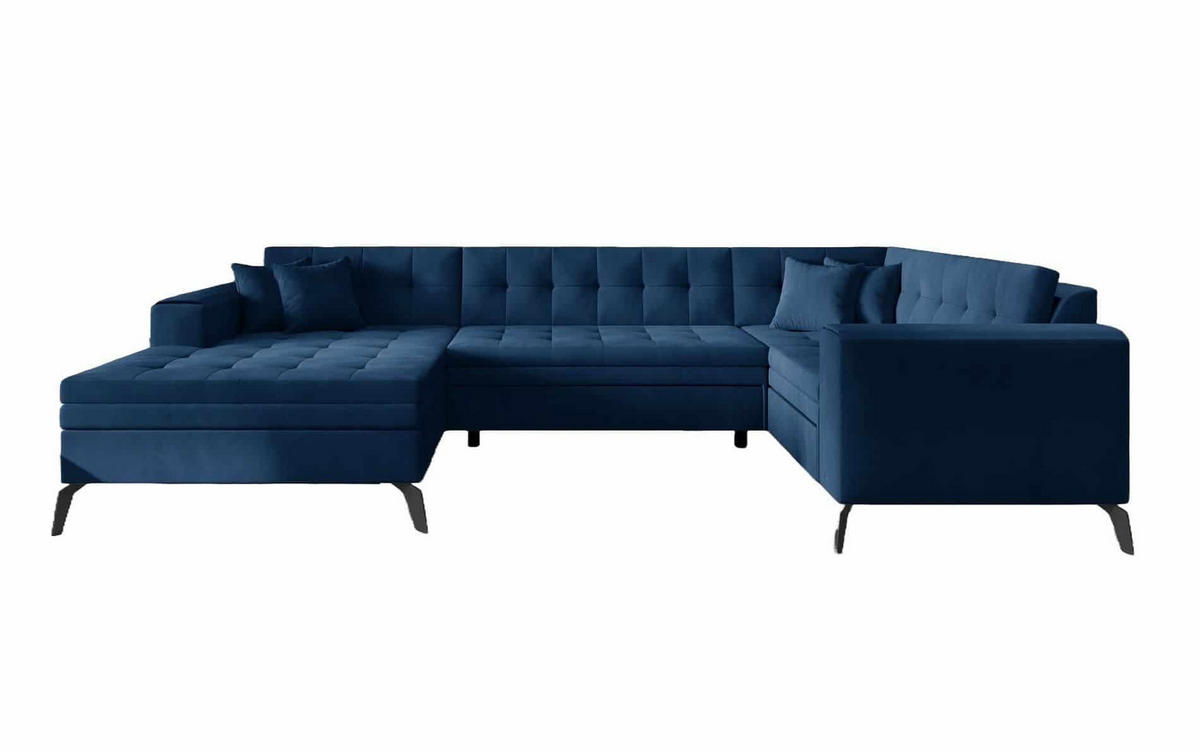 WOHNLANDSCHAFT mit Schlaffunktion, luxus Nube-Stoff - Schwarz/Dunkelblau, Textil/Metall (180/93/340cm) - Eltap