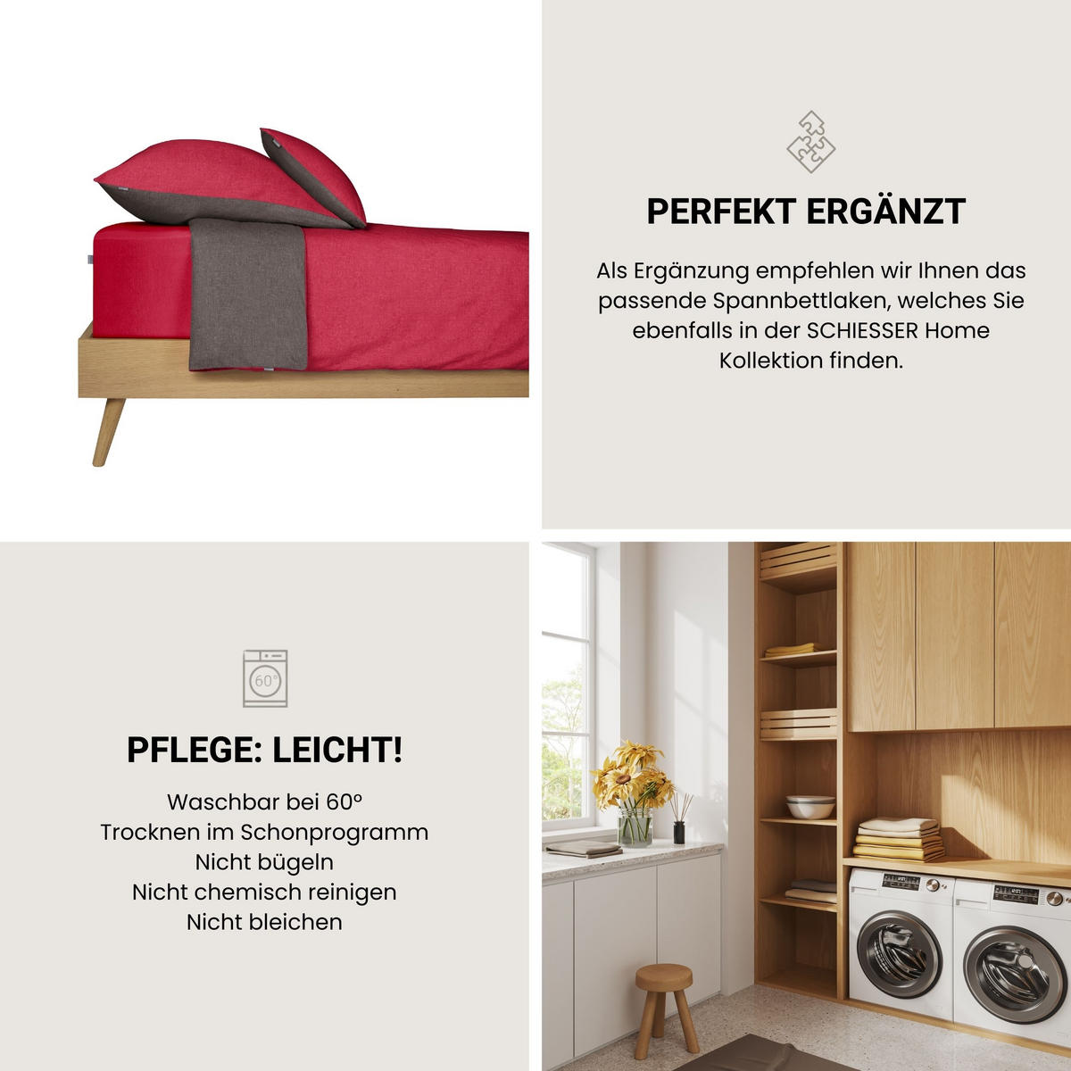 BETTWÄSCHESET Doubleface - Renforcé - 2-teilig - 135 x 200 cm - Rot-Dunkelgrau - Dunkelgrau/Rot, Textil (135/200cm) - SCHIESSER