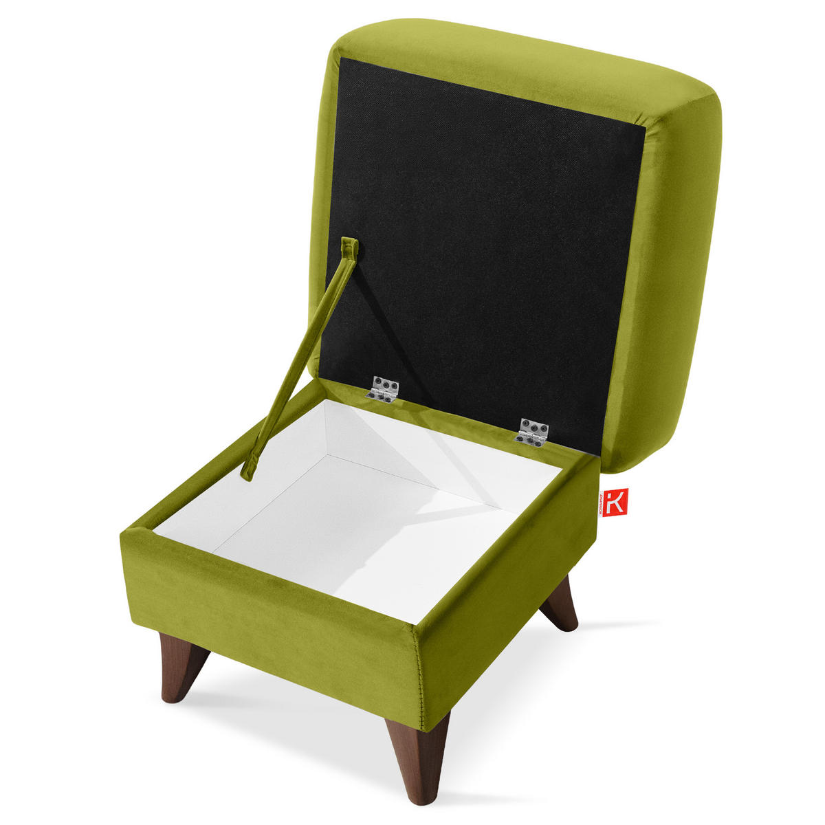 HOCKER GUSTAVO Fußstütze, Velours, Olivgrün - Olivgrün, Holz/Holzwerkstoff (53/49/53cm) - KONSIMO®