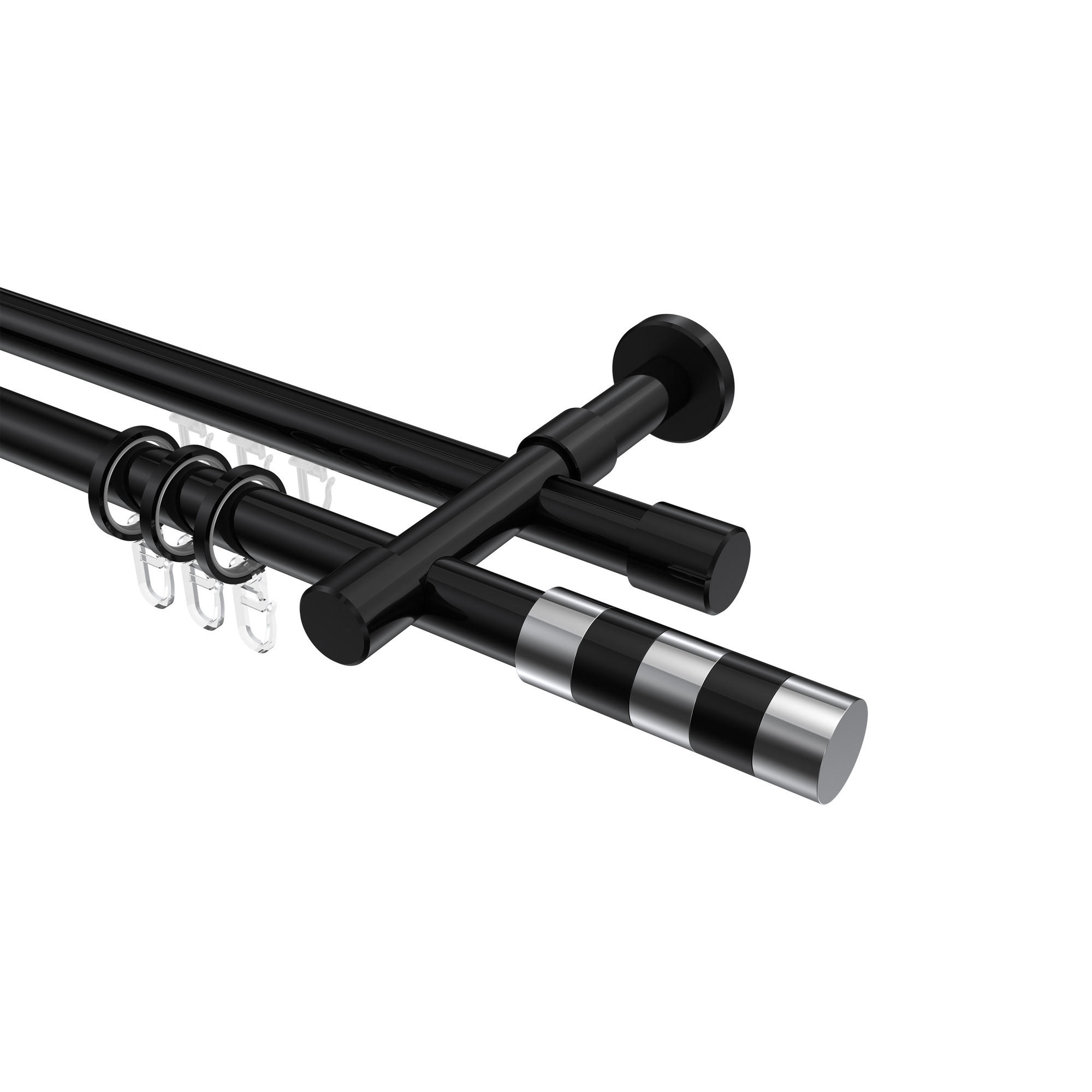 RUNDROHR-INNENLAUF-GARDINENSTANGEN-SET Prestige Mavell 520 cm (geteilt in 4 x 130 cm), 2-läufig, 20 mm Ø Schwarz - Chromfarben/Schwarz, Metall (520cm) - INTERDECO