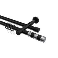 RUNDROHR-INNENLAUF-GARDINENSTANGEN-SET Prestige Mavell 140 cm, 2-läufig, 20 mm Ø Schwarz - Chromfarben/Schwarz, Metall (140cm) - INTERDECO