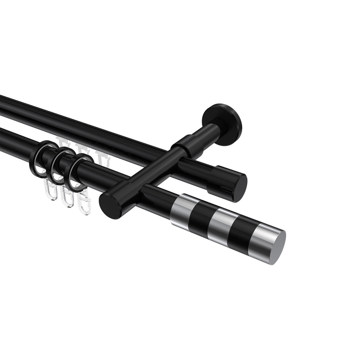 RUNDROHR-INNENLAUF-GARDINENSTANGEN-SET Prestige Mavell 140 cm, 2-läufig, 20 mm Ø Schwarz - Chromfarben/Schwarz, Metall (140cm) - INTERDECO