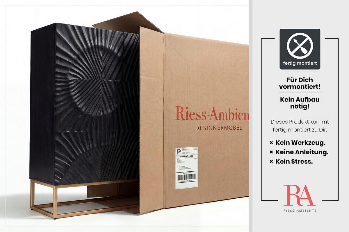 HIGHBOARD SCORPION Mango Schwarz 120 cm - Goldfarben/Schwarz, Holz/Metall (100/120/38cm) - riess-ambiente