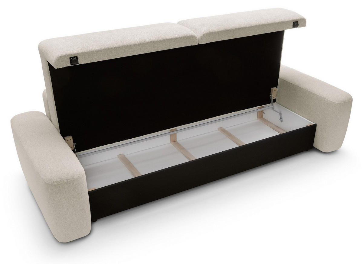 POLSTERSOFA 260 cm Orea, Schlaffunktion, Bettkasten, Beige - Beige, Holz (257/82/105cm) - Emporius