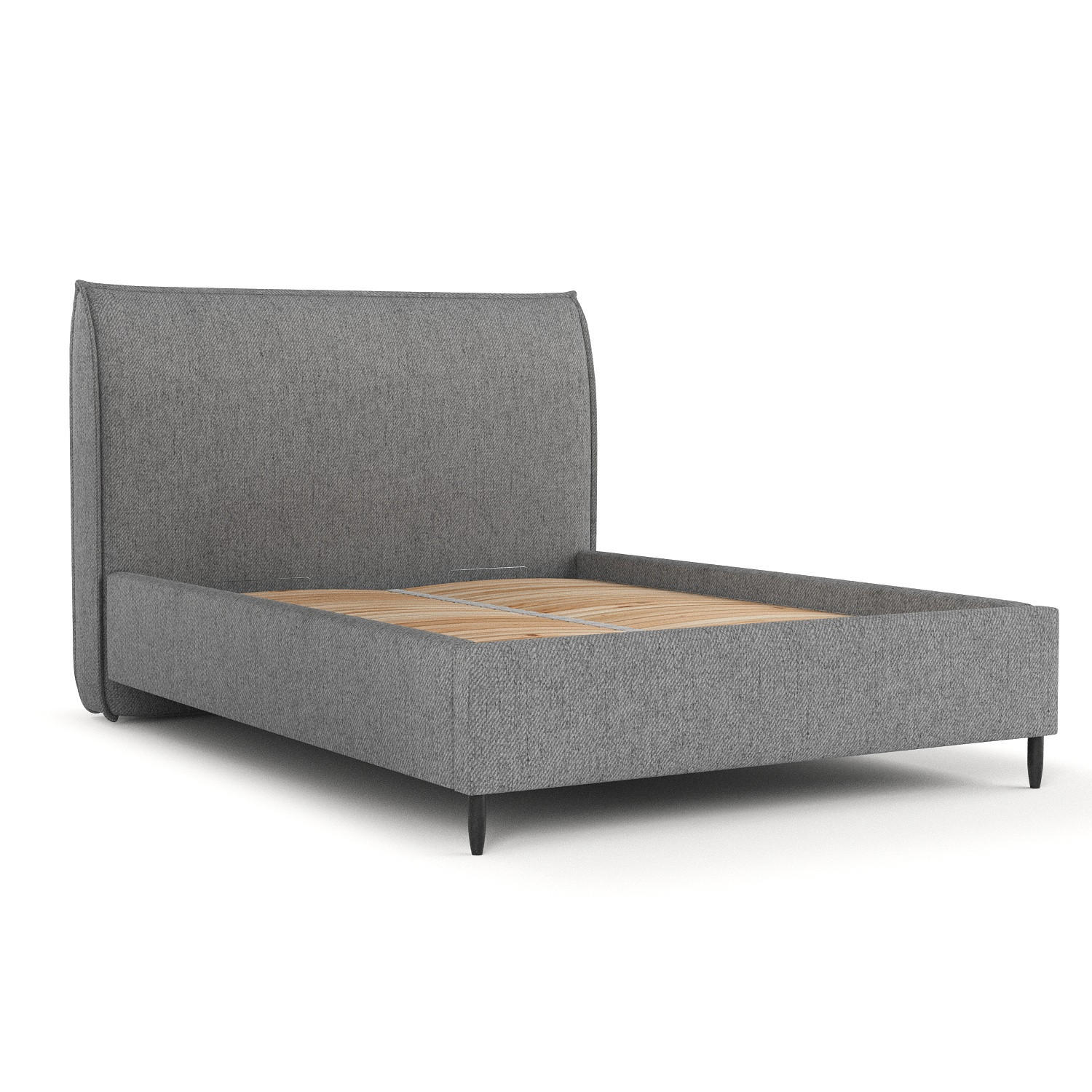 POLSTERBETT Shell Grau 140/200 cm im Webstoff - Schwarz/Naturfarben, Holz/Holzwerkstoff (140/200cm) - Maison de Reve