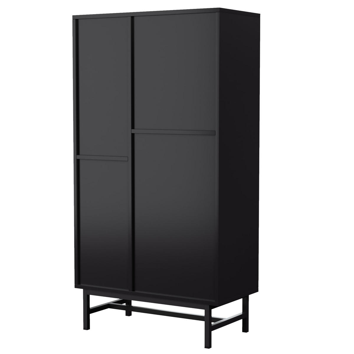 HIGHBOARD mit LED-Beleuchtung und Regalen, 80/40/150.5cm - Schwarz, Glas/Holzwerkstoff (80/150.5/40cm) - Urban Meuble