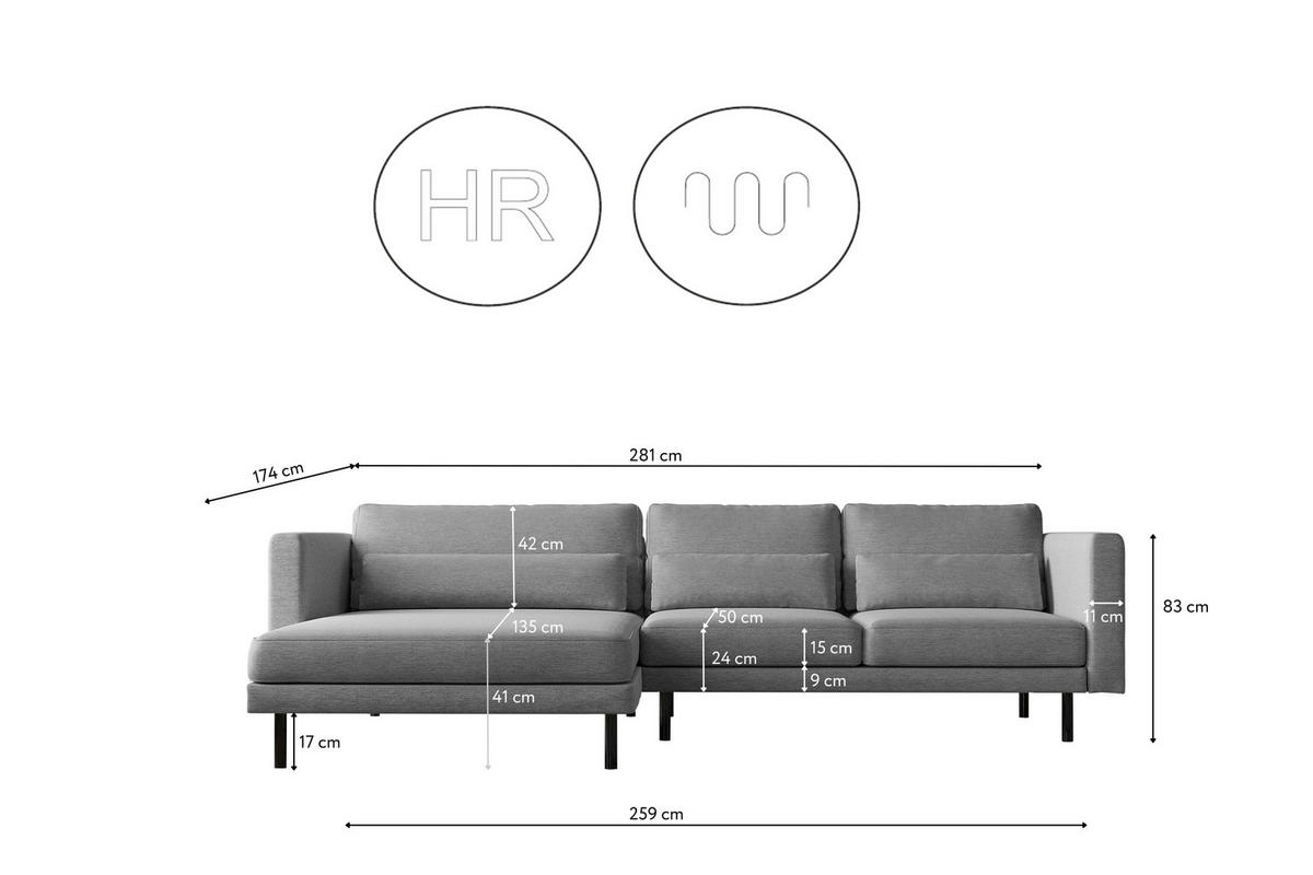 ECKSOFA L-form Dani Stoff Verita Stahl Links - Hellgrau, Holz (281/174cm) - Kaiser Möbel