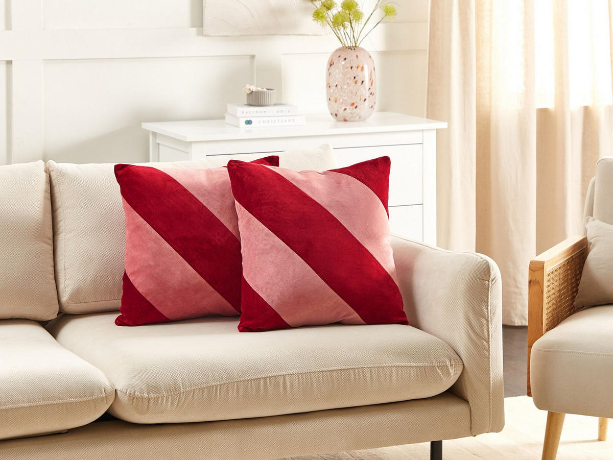 DEKOKISSEN 2er-Set Rot 45/45 cm Boronia - Pink/Rot, Textil (45/45cm) - Beliani