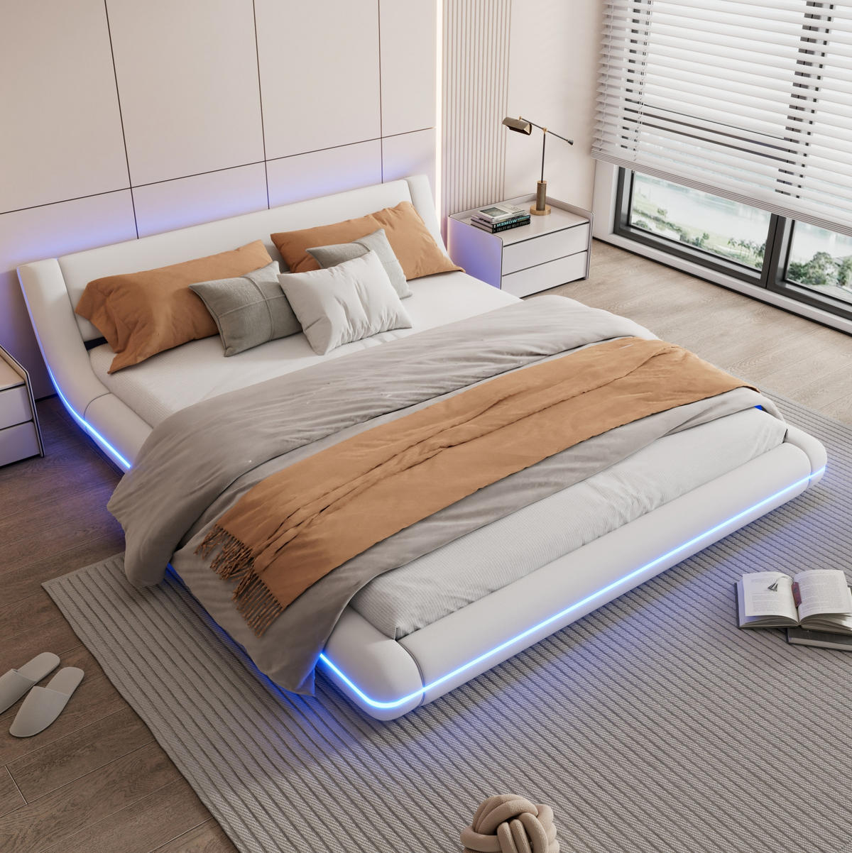 POLSTERBETT mit LED-Beleuchtung 160/200 cm in Weiß aus PU - Weiß, Kunststoff (160/200cm) - BEAOK