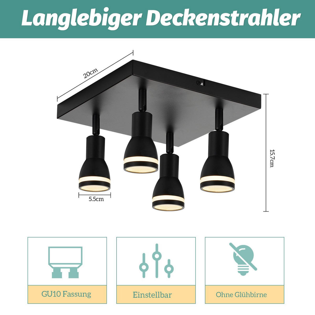 STRAHLER Oldenburg 4-flammig 20/20/15.7 cm - Schwarz, Metall (20/20/15.7cm) - Nettlife