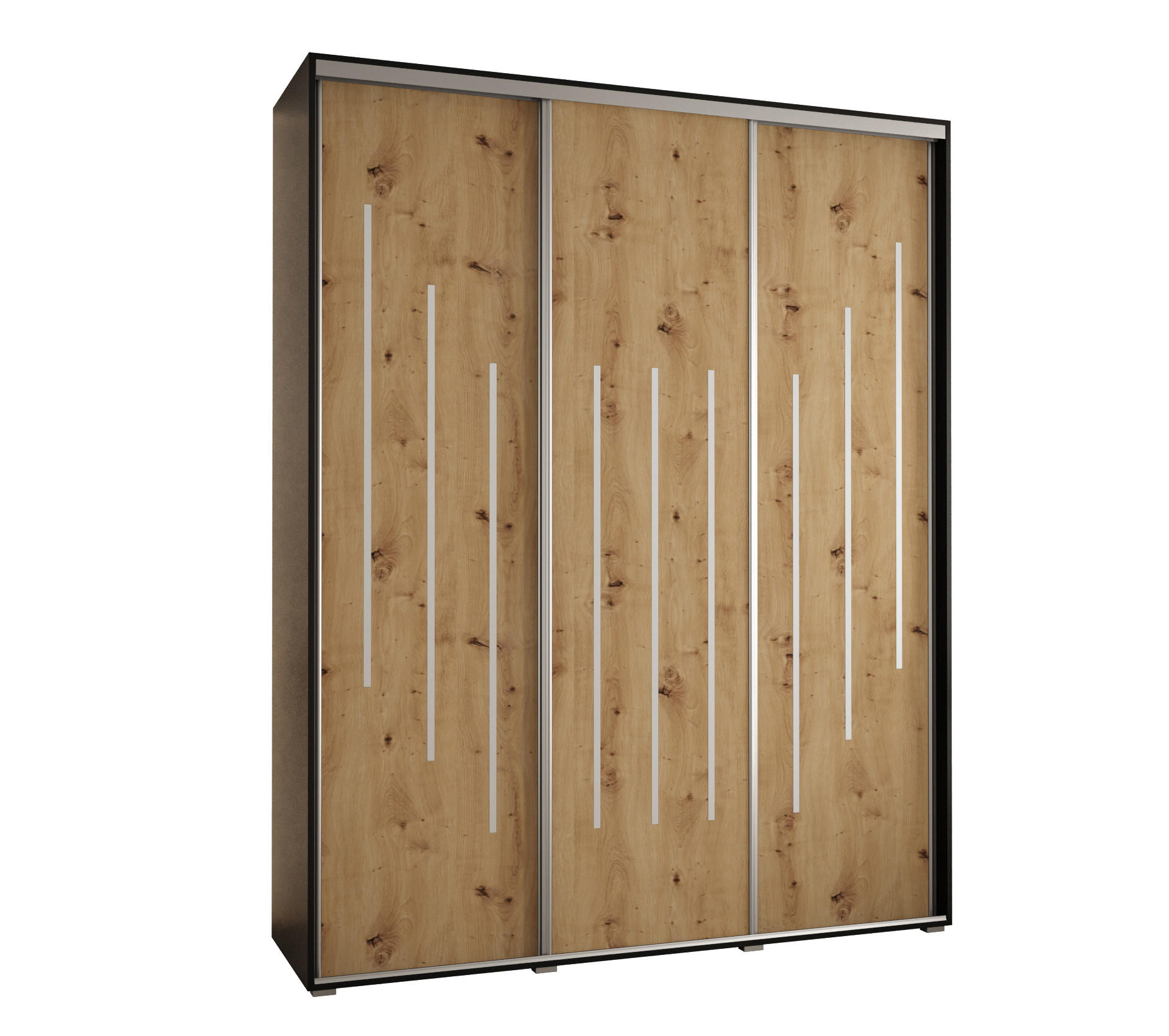 Abiks Möbel Schwebetürenschrank Schwarz, Eiche Artisan, Silber 200x235x60 cm