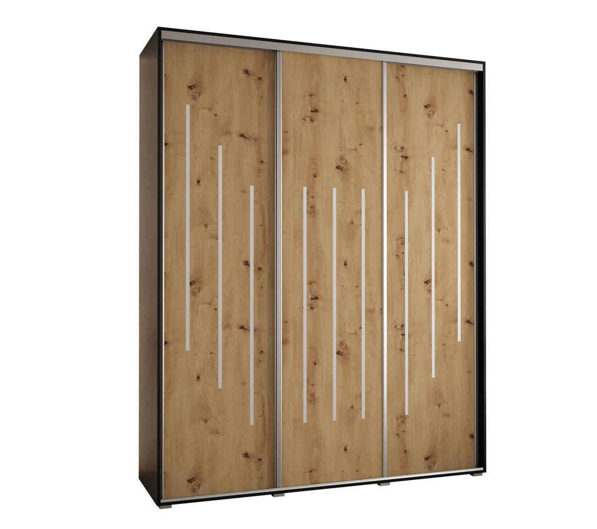 SCHWEBETÜRENSCHRANK 235,2/200/60 3-türig - Silberfarben/Schwarz, Holz/Metall (200/235/60cm) - Abiks Möbel