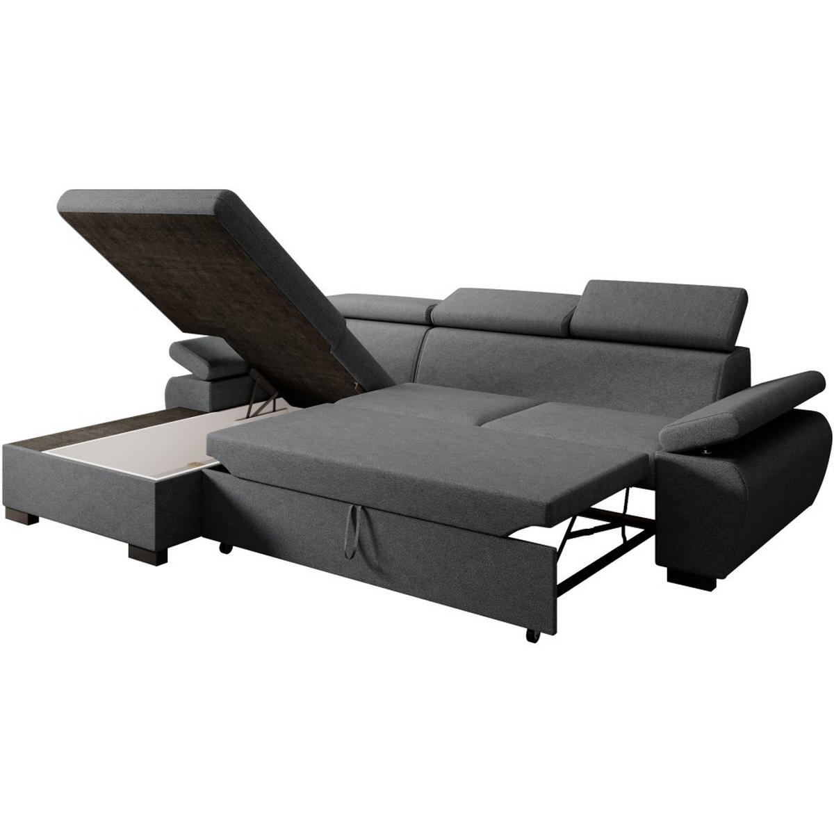 ECKSCHLAFSOFA Coco mit verstellbare Kopfstützen, dunkelgrau, links - Dunkelgrau, Textil (273/191cm) - Beautysofa