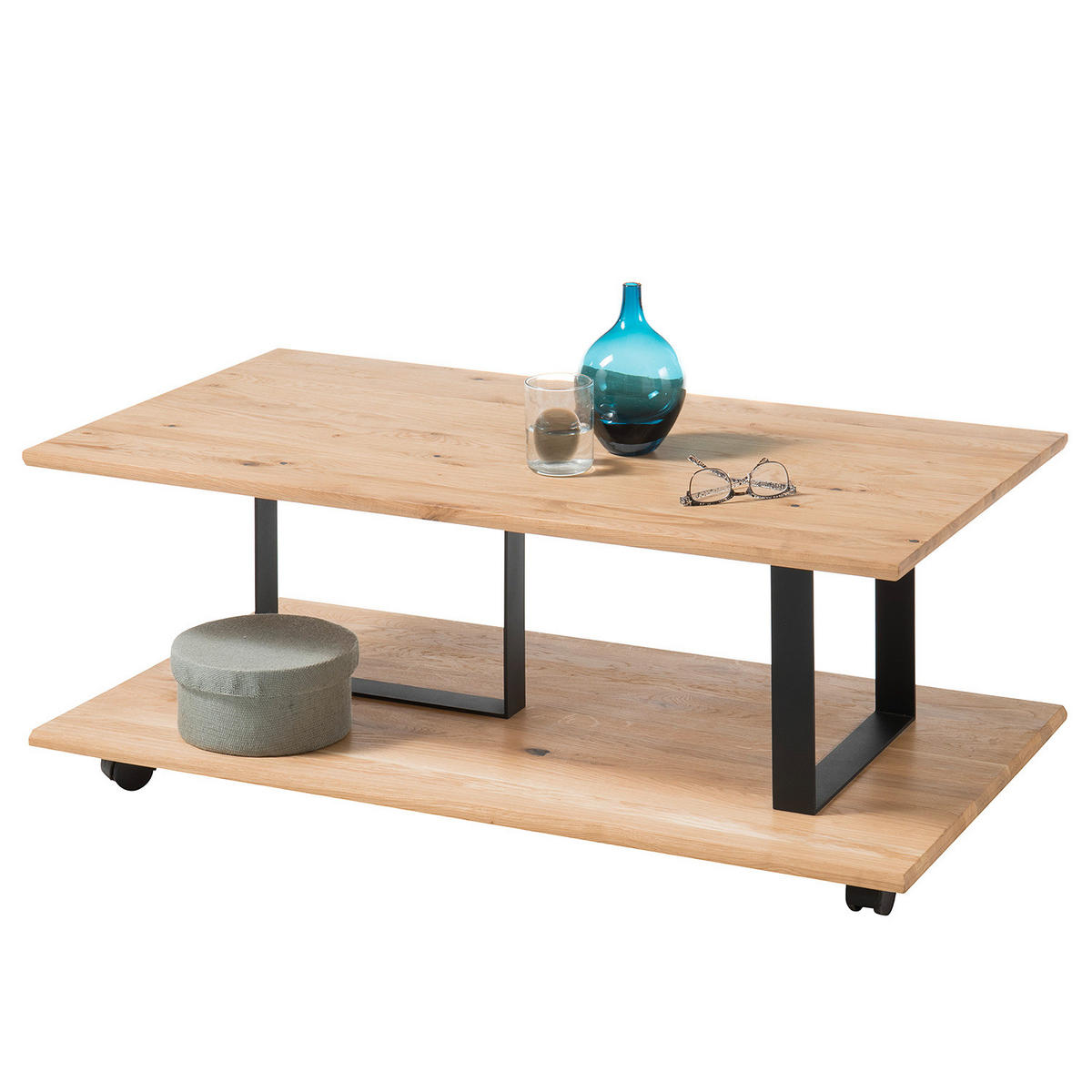 COUCHTISCH - Metall / Massivholz - Schwarz - Eichefarben/Schwarz, Holz/Metall (60/110/36cm) - home24