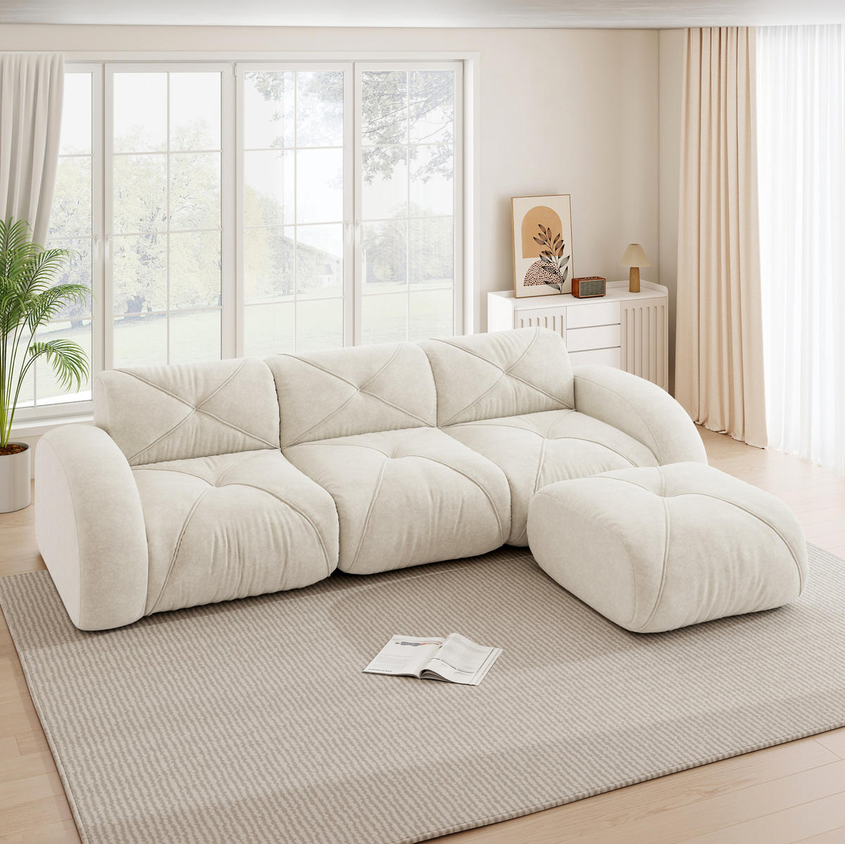 MODULSOFA aus Chenille White - Weiß, Kunststoff (171/281cm) - Meubliv