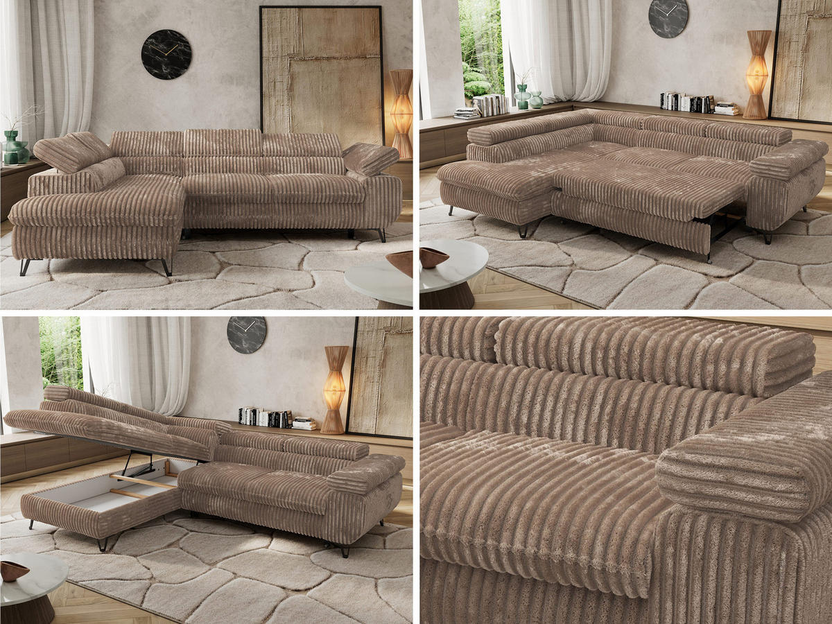 ECKSOFA PABLO L Braun Cord - Links Seite mit T25 Topper - Schwarz/Braun, Textil/Metall (208/273cm) - MKS