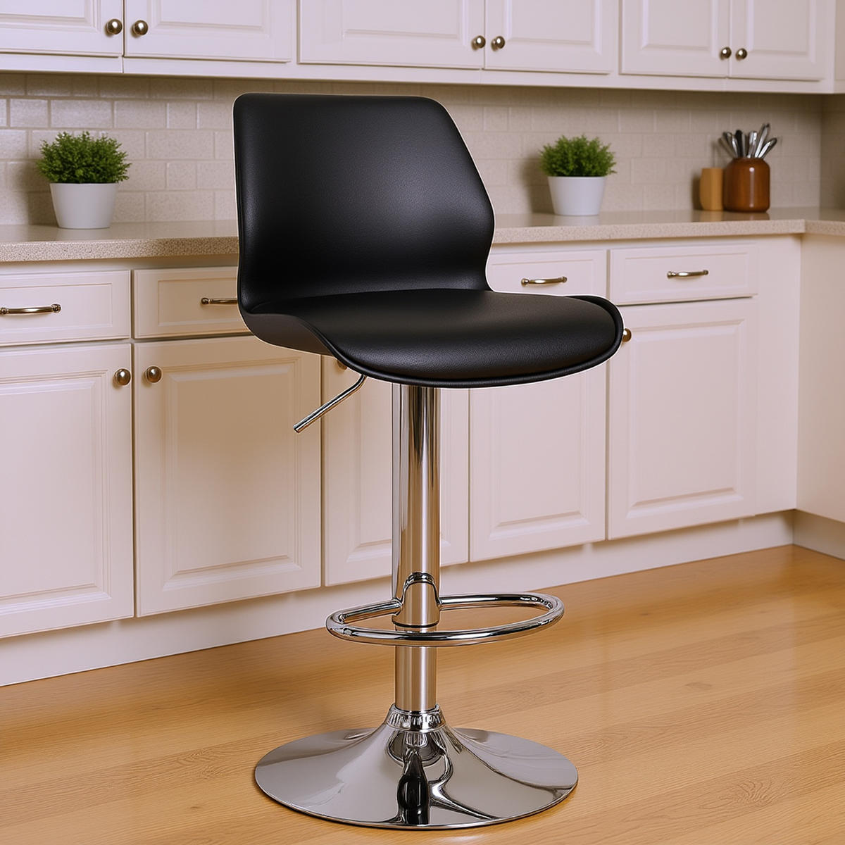 BARHOCKER Gilian Kunststoff schwarz - Chromfarben/Schwarz, Kunststoff/Metall (39/102/42cm) - TPFLiving