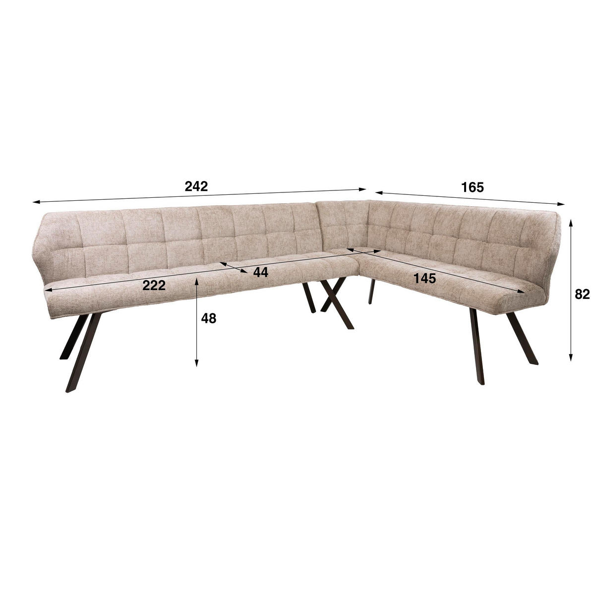 EETKAMERBANKEN Raster Beige 150/230/81 cm - Beige, Textil (230/81/150cm) - Hoyz Collection