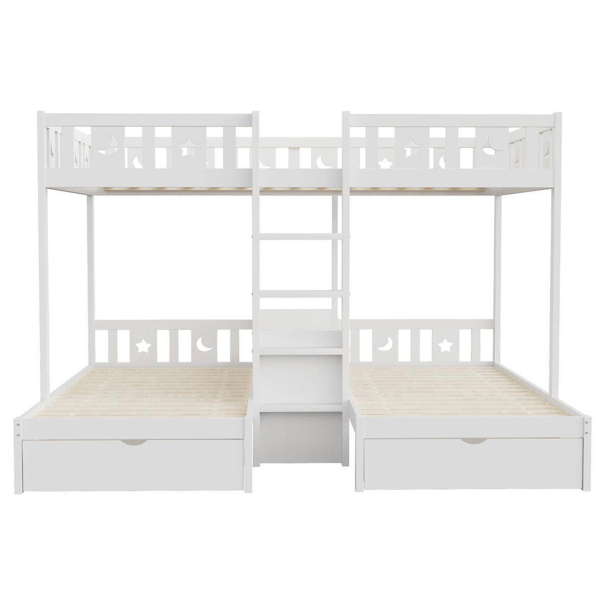 ETAGENBETT 90/200 cm & 140/200 cm mit Leiter, Stauraum und 2 Schubladen, Stern- und Monddesign, Weiß - Weiß, Holzwerkstoff (90/200cm) - Redom