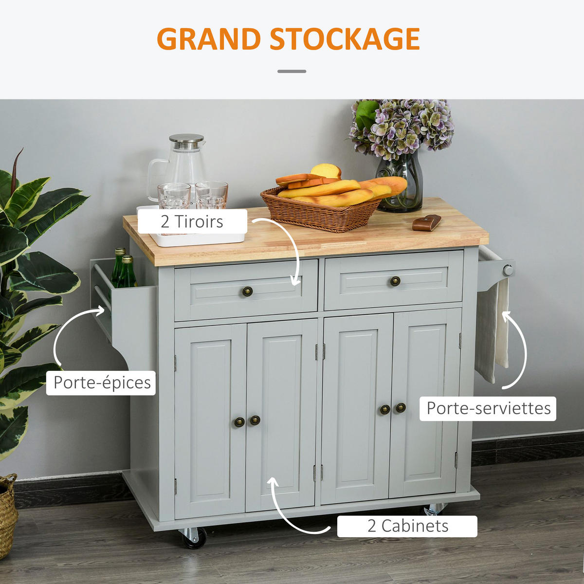 KÜCHENINSEL Grau 1 Stück - Grau, Holzwerkstoff (111.76/208.28/281.94cm) - GiPP